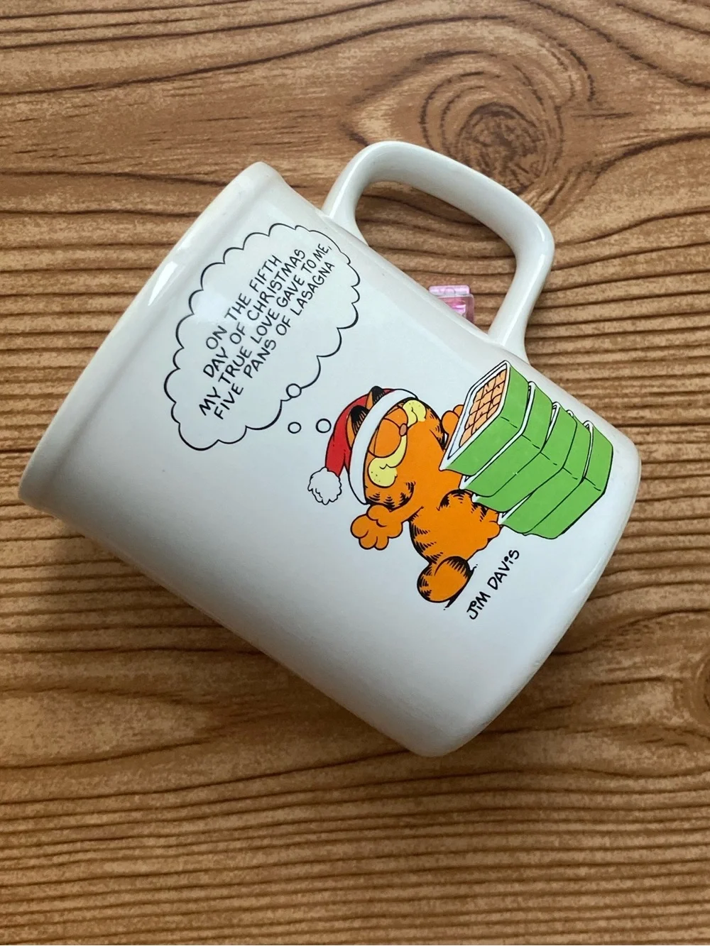 Vintage Enesco Garfield Christmas Five Pans of Lasagna Ceramic Coffee Mug 1978